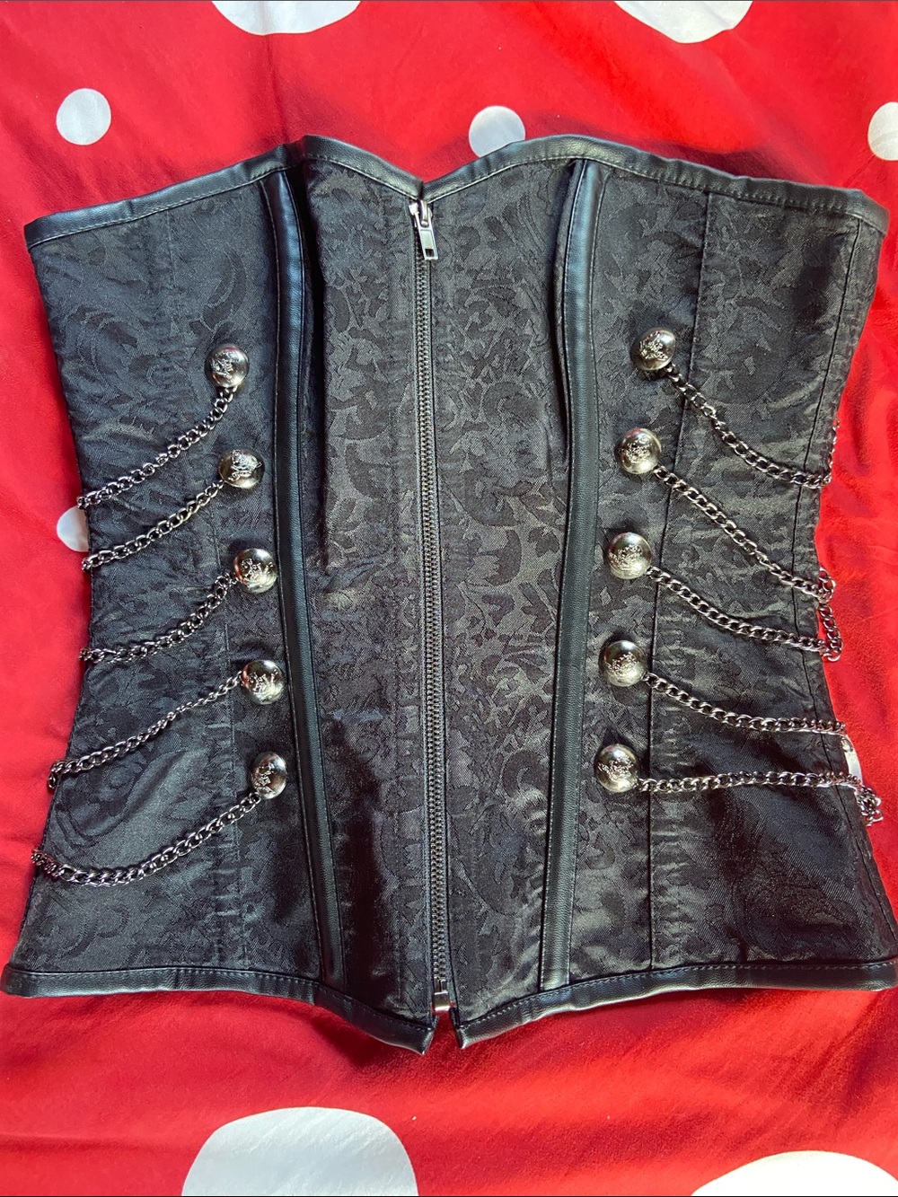 Spirit Black Brocade Corset with Silver Chain Accents